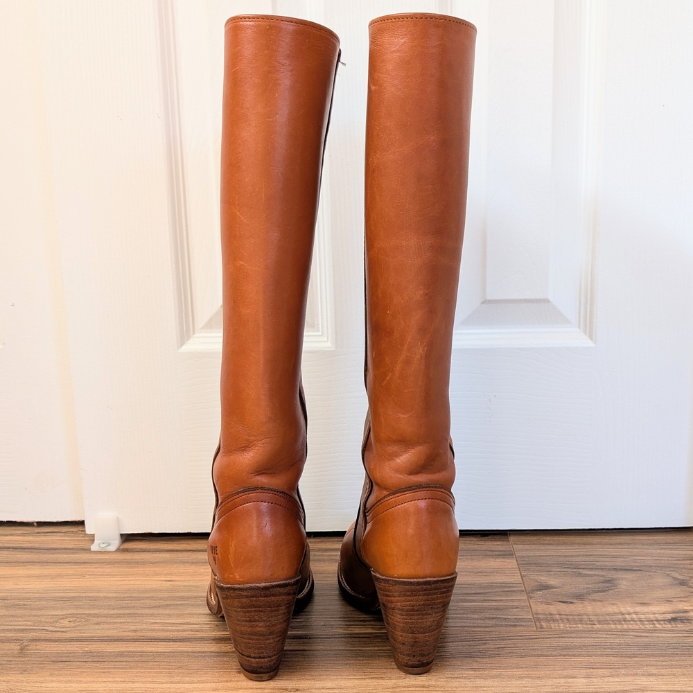 Frye Vintage 1970s Women's Cognac Brown Leather Boots - Picture 4 of 8